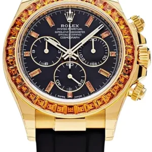 Rolex Daytona Yellow Gold Orange Sapphire Bezel Black Dial 116588SACO