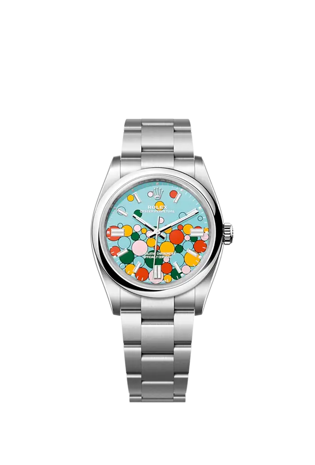 Rolex Oyster Perpetual 36, Oystersteel, 36mm, Turquoise Celebration Motif Dial, Ref# 126000-0009