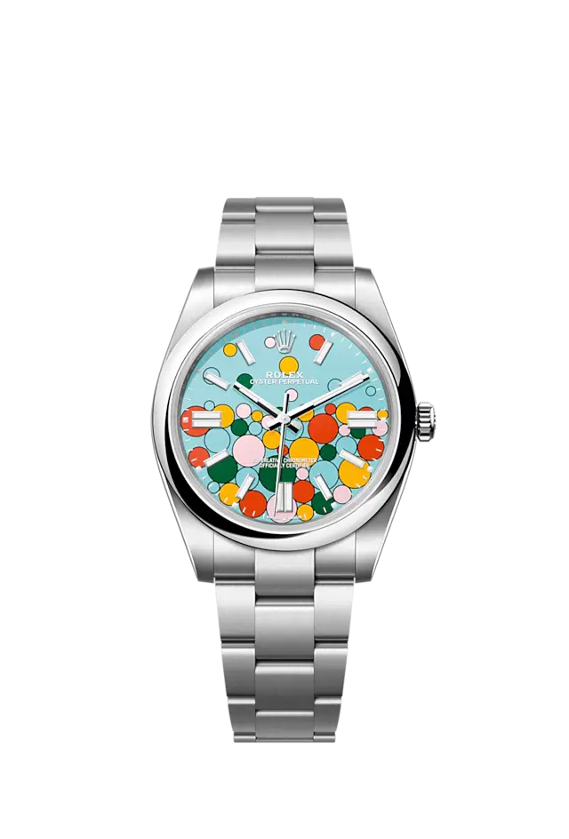 Rolex Oyster Perpetual 41, Oystersteel, 41mm, Turquoise Celebration Motif Dial, Ref# 124300-0008