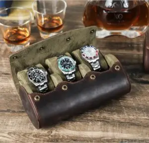 Vintage Leather Travel 3 Slot Watch Roll