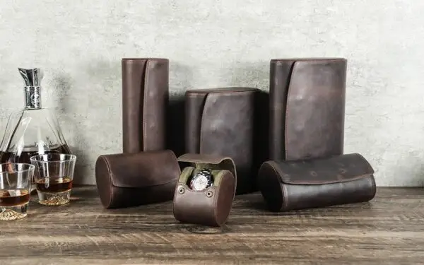 Vintage Leather Travel 8 Slot Watch Roll - Image 3