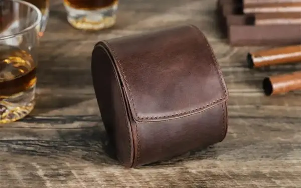 Vintage Leather Travel 1 Slot Watch Roll - Image 5