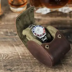 Vintage Leather Travel 1 Slot Watch Roll