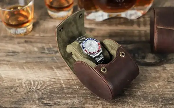 Vintage Leather Travel 1 Slot Watch Roll