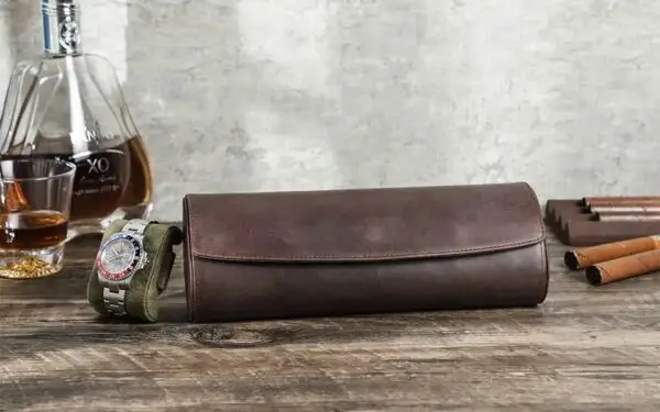 Vintage Leather Travel 4 Slot Watch Roll - Image 6