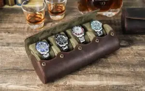 Vintage Leather Travel 4 Slot Watch Roll