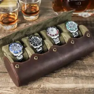 Vintage Leather Travel 4 Slot Watch Roll