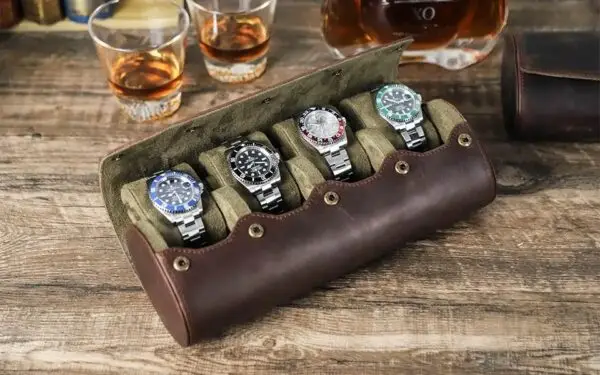 Vintage Leather Travel 4 Slot Watch Roll