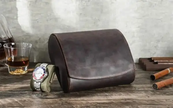Vintage Leather Travel 6 Slot Watch Roll - Image 5