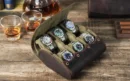 Vintage Leather Travel 6 Slot Watch Roll