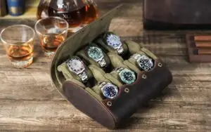 Vintage Leather Travel 6 Slot Watch Roll