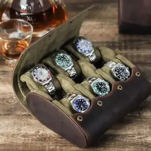 Vintage Leather Travel 6 Slot Watch Roll