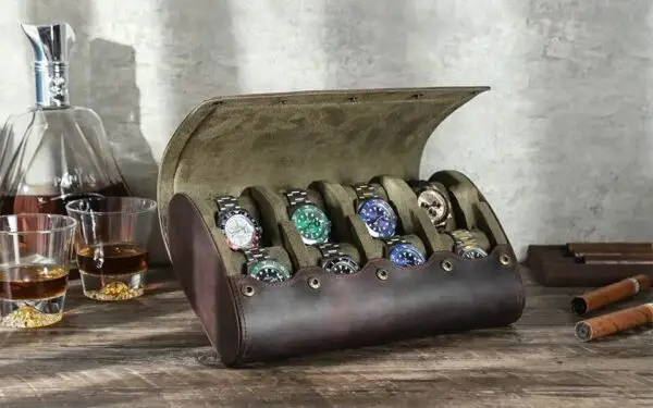 Vintage Leather Travel 8 Slot Watch Roll - Image 5