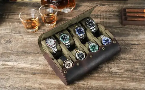 Vintage Leather Travel 8 Slot Watch Roll